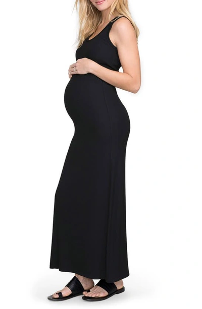 Shop Hatch The Long Body Cotton Maternity Tank Dress In Black