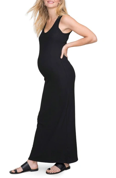 Shop Hatch The Long Body Cotton Maternity Tank Dress In Black