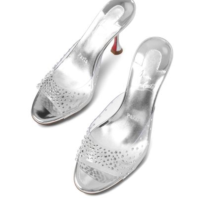 Shop Christian Louboutin Degramule 85 Silver Strass Mules