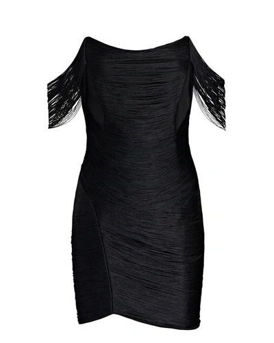 Shop Jonathan Simkhai Camden Draped Fringe Mini Dress In Black