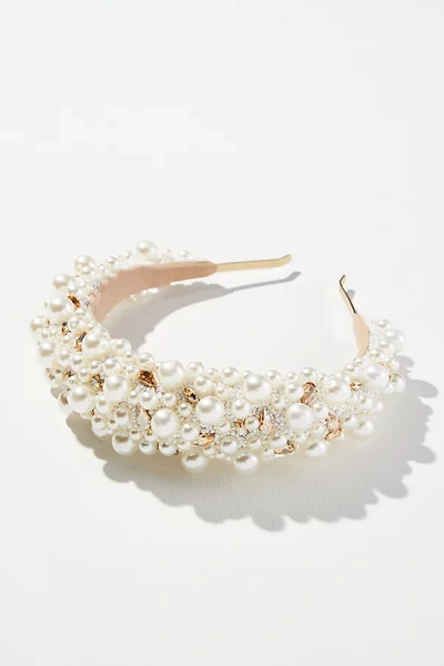 Shop Deepa Gurnani Lux Pearl Padded Headband In White