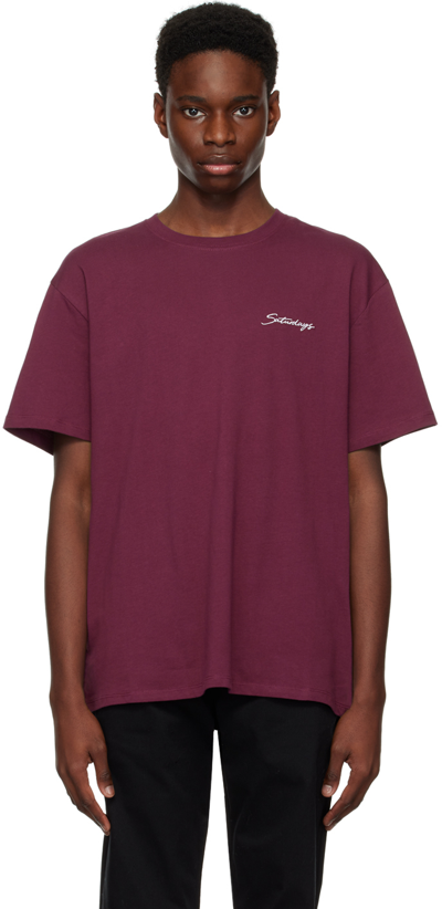 Shop Saturdays Surf Nyc Burgundy Embroidered T-shirt In Grape Wine