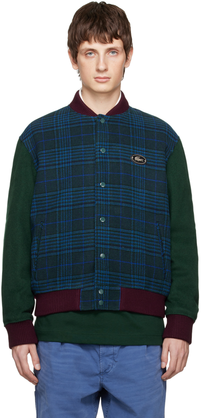 Shop Lacoste Navy & Green Embroidered Jacket In V48 Navy-blue/sinopl