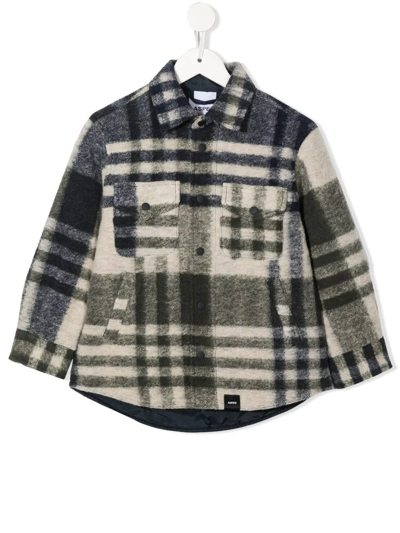 Shop Aspesi Kids Shirt Jacket In Green And Blue Wool Blend With Maxi Check Print In Blu/verde