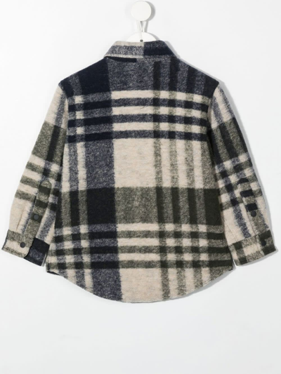 Shop Aspesi Kids Shirt Jacket In Green And Blue Wool Blend With Maxi Check Print In Blu/verde