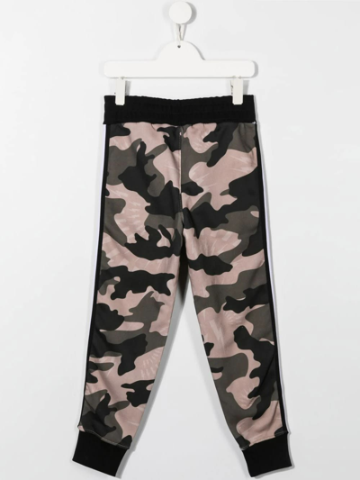 Shop Neil Barrett Kids Camouflage Joggers With Logo And Thunderbolt Print In Mimetico Nero
