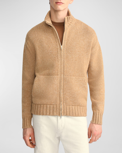 Shop Loro Piana Men's Cashmere Knit Full-zip Bomber Sweater In J1bq Fancy Cappuc