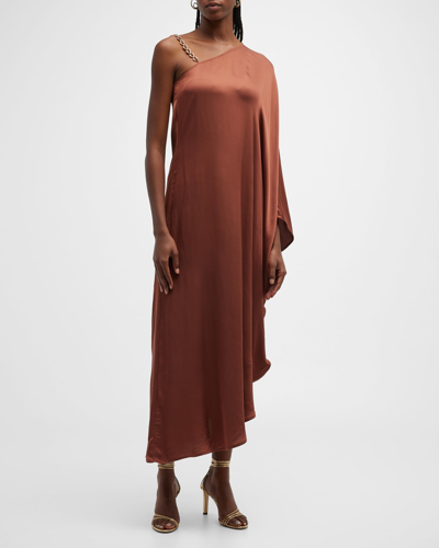 Shop L Agence Kerry Kaftan Chain-strap Midi Dress In Hickory