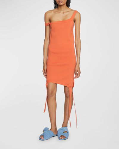 Shop Jw Anderson Deconstructed One-shoulder Knit Dress In Orange