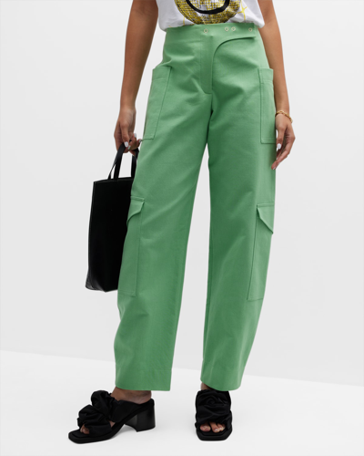 Shop Ganni Cotton Suiting Pants In Peapod