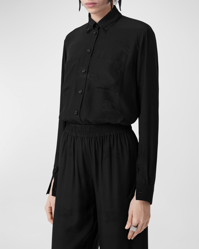 Shop Burberry Ivanna Embroidered Button-front Blouse In Black Ip Design