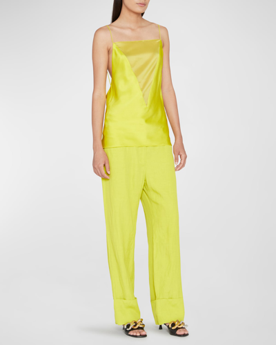 Shop Stella Mccartney Plunging Illusion Double Satin Top In 8301 Lime