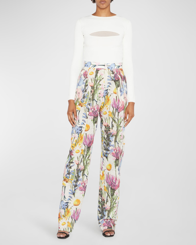 Shop Stella Mccartney Floral-print Pleated Straight-leg Trousers In 8475 Multicolor
