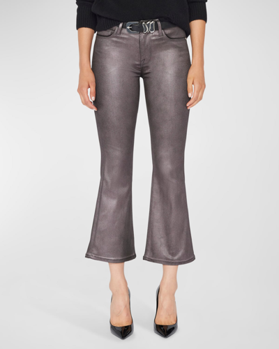 Shop Frame Le Crop Mini Boot Metallic Mid-rise Jeans In Mahogany