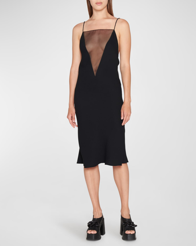 Shop Stella Mccartney Plunging Illusion Crepe Midi Slip Dress In 1000 Black