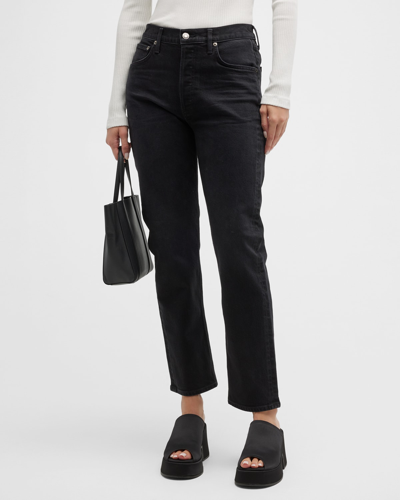 Shop Agolde Riley Long High-rise Slim Straight Jeans In Complication