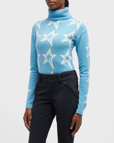 Shop Perfect Moment Star Dust Logo Knit Sweater In Sky Bluesnow Whit