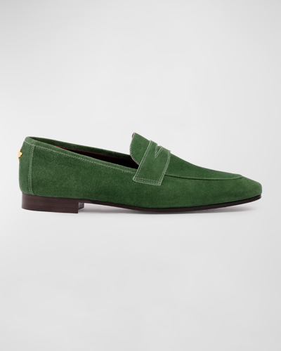 Shop Bougeotte Flaneur Suede Flat Penny Loafers In Greengazon
