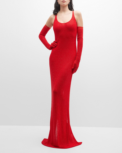 Shop Naeem Khan Beaded Scoop-neck Tank Gown In Red