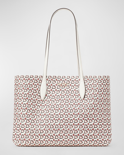 Shop Kate Spade Large All Day Fancy Hearts Printed Tote Bag In Cream Multi