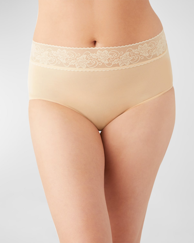 Shop Wacoal Comfort Touch Lace-trim Briefs In Sand