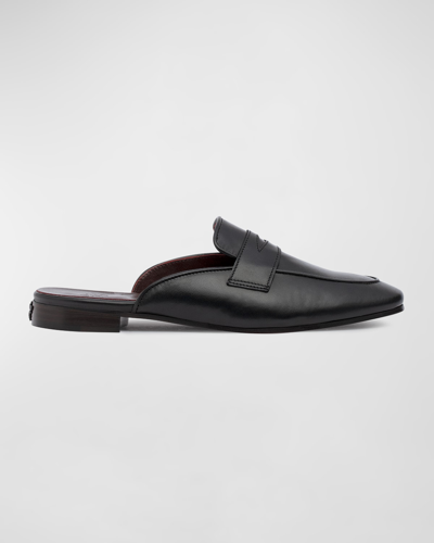Shop Bougeotte Leather Penny Loafer Mules In Black