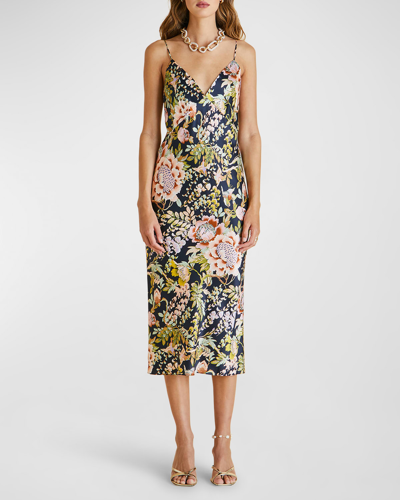 Shop Olivia Von Halle Issa Floral-print Silk Slip Dress In Florens