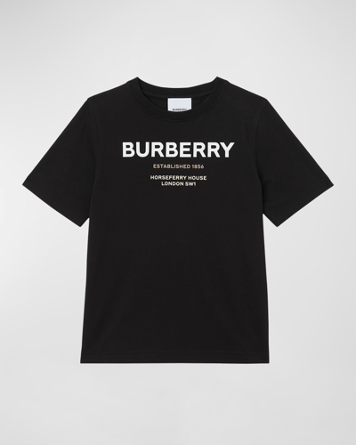 Shop Burberry Kid's Cedar Tri-tone Logo-print T-shirt In Black