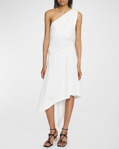 Shop Jw Anderson One-shoulder Buckle Asymmetric Midi Dress In White