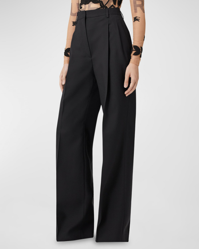 Shop Burberry Madge Wide-leg Trouser Pants In Black
