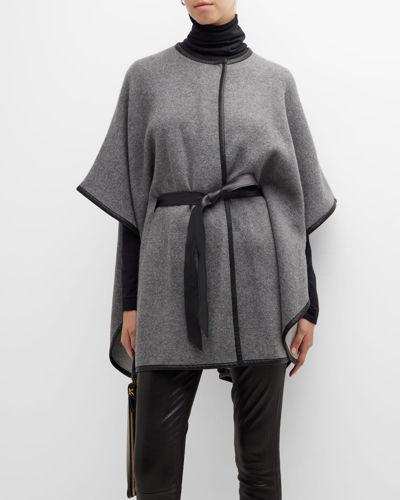 Shop Sofia Cashmere Cashmere & Leather Belted Cape In Gray
