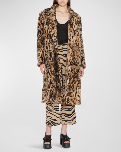 Shop Stella Mccartney Faux Fur Long Coat In 8304 Multi Brown