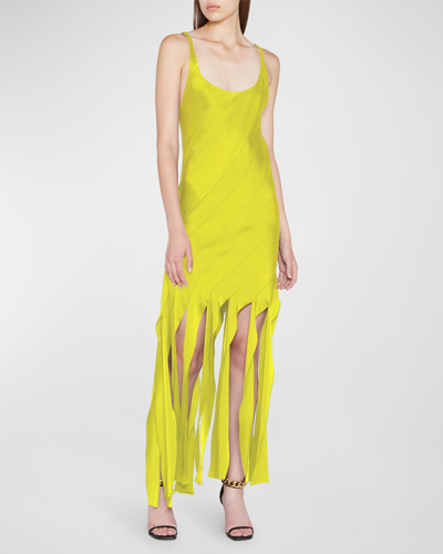 Shop Stella Mccartney Diagonal Paneled Fringe-hem Maxi Dress In 8301 Lime