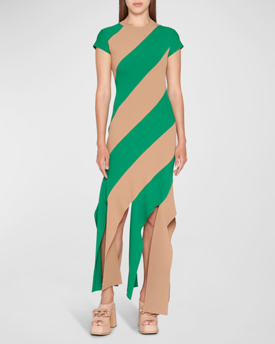 Shop Stella Mccartney Striped Fringe Compact Knit Midi Dress In 8490 Multicolor