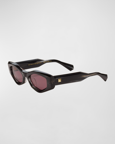 Shop Valentino Tre Acetate & Titanium Cat-eye Sunglasses In Translucent Black