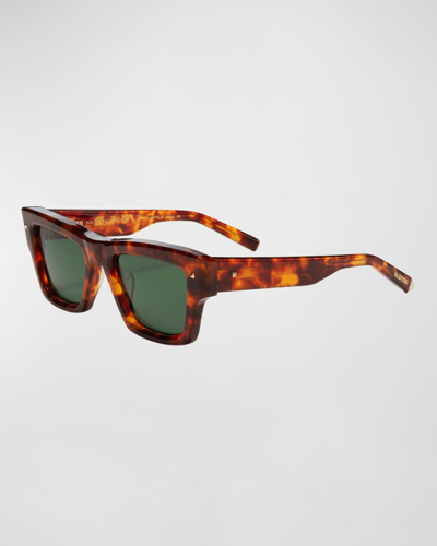 Shop Valentino Xxii Square Acetate & Titanium Sunglasses In Honey Tortoise Da