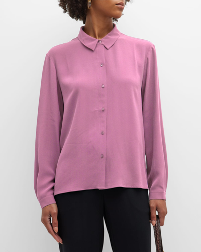 Shop Eileen Fisher Button-down Crepe Shirt In Amethyst