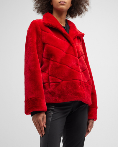 Shop Gorski Chevron Lamb Shearling Jacket In Red