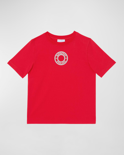 Shop Burberry Kid's Roundel Logo-print T-shirt In Bright Red