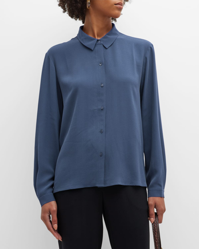 Shop Eileen Fisher Button-down Crepe Shirt In Twilight