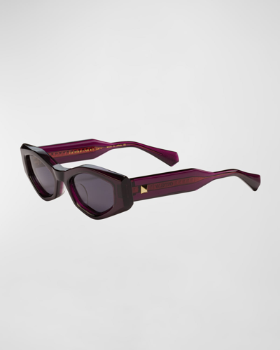 Shop Valentino Tre Acetate & Titanium Cat-eye Sunglasses In Crystal Purple