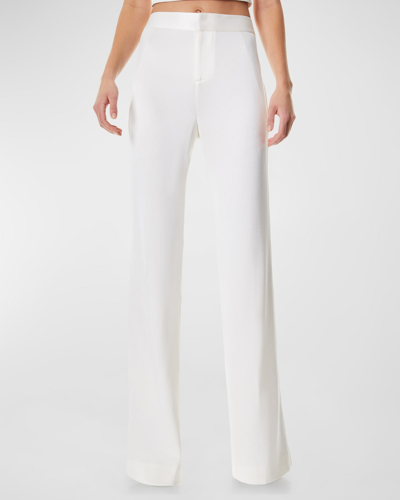Shop Alice And Olivia Deanna Satin High-waisted Bootcut Pants In Ecru
