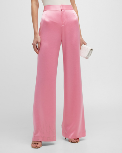 Shop Alice And Olivia Deanna Satin High-waisted Bootcut Pants In Primrose