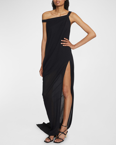 Shop Jw Anderson Asymmetric Draped Cutout One-shoulder Maxi Dress In Black