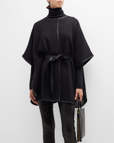 Shop Sofia Cashmere Cashmere & Leather Belted Cape In Black