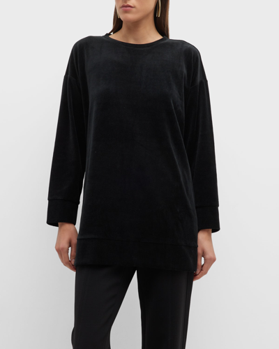 Shop Eileen Fisher Drop-shoulder Velour Tunic In Black