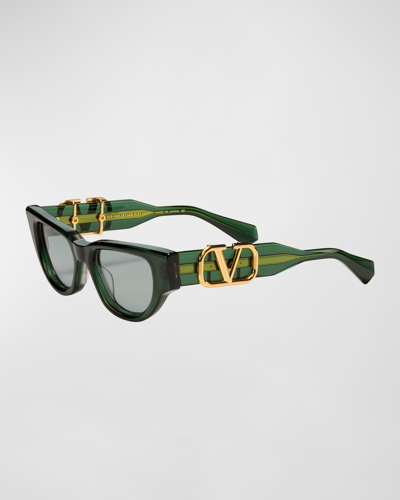 Shop Valentino Due Acetate & Titanium Cat-eye Sunglasses In Crystal Green