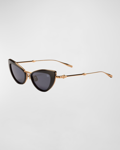 Shop Valentino Viii Titanium & Acetate Cat-eye Sunglasses In Rose Gold Black