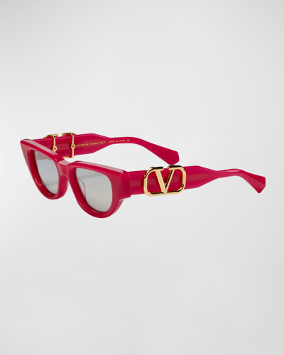 Shop Valentino Due Acetate & Titanium Cat-eye Sunglasses In Fuchsia