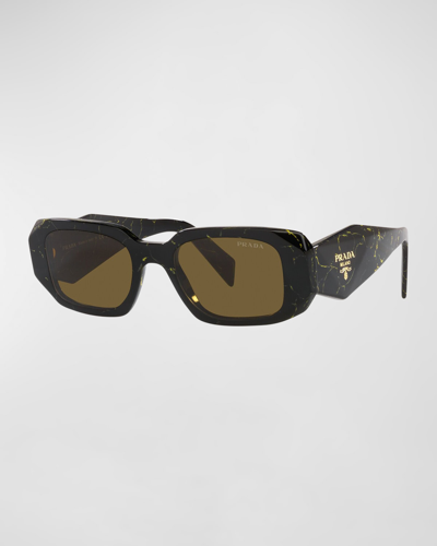 Shop Prada Rectangle Acetate Sunglasses In Dark Brown